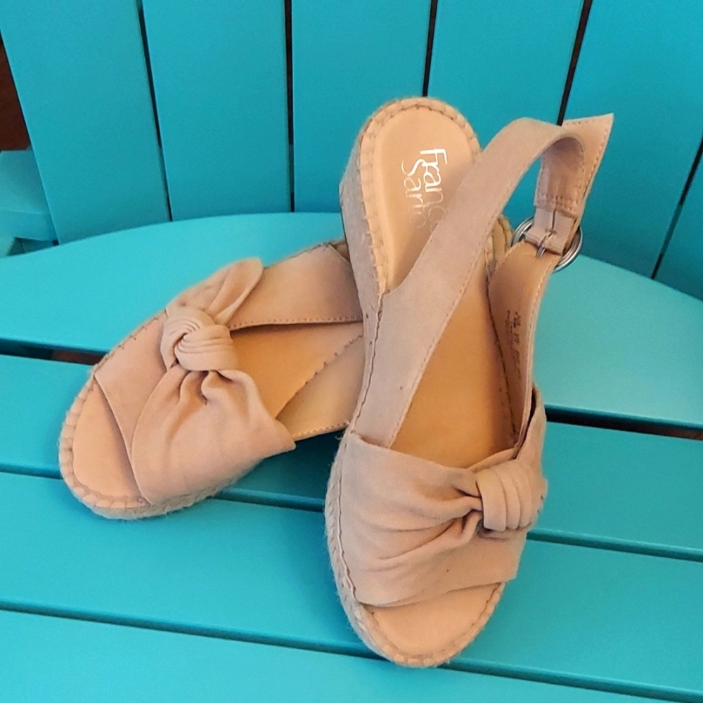 Franco Sarto Cream Slingback Sandals with Bow Detail